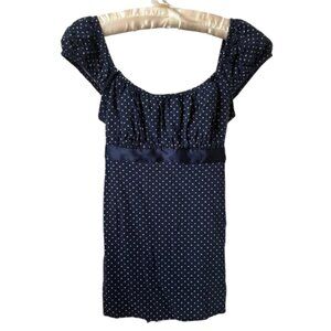 Limited Hollister Navy Blue Polka Dot Babydoll Top with Satin Tie